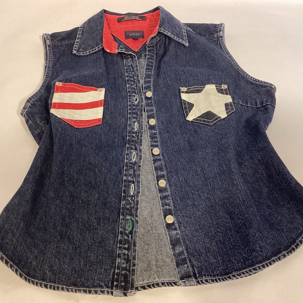 Patriotic American Flag Design Tommy Jeans Vintage blue denim Womens Vest medium - Picture 5 of 9